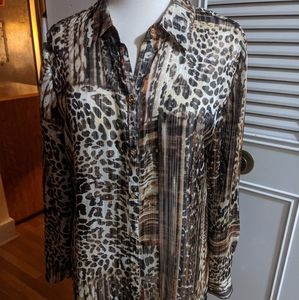 Abstract Print LONG-LINE BLOUSE w/ Gold Accents!